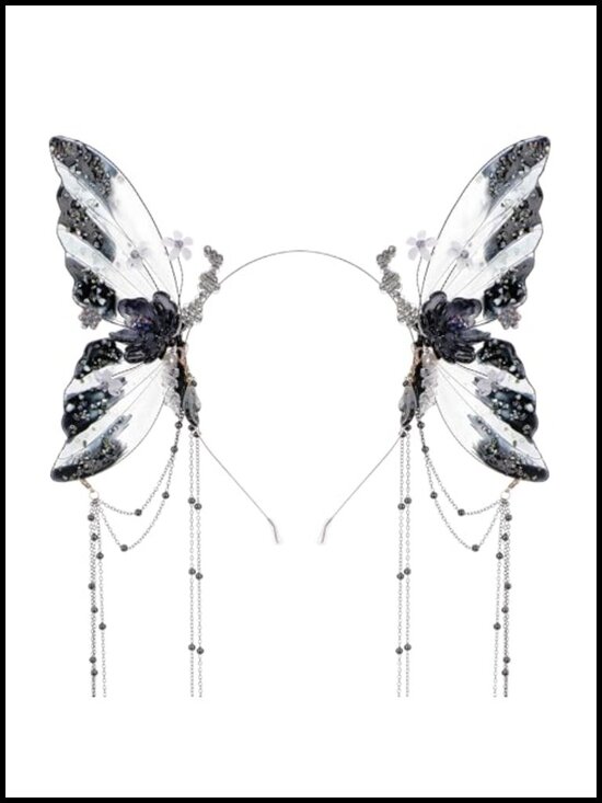 Fairy Butterfly Wings Headband with Tassel for Women Renaissance Cosplay